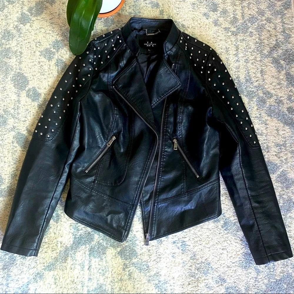 LA collection faux leather studded jacket L - Picture 1 of 2